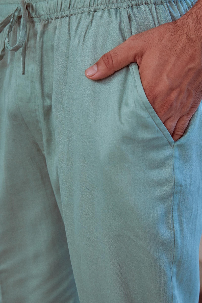 Green Handcrafted Vegan Silk Pants