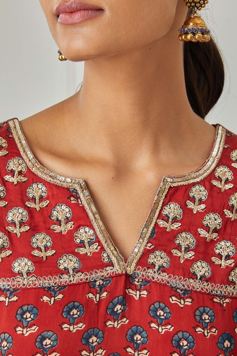 Ajrak Block Printed Straight Modal Kurta