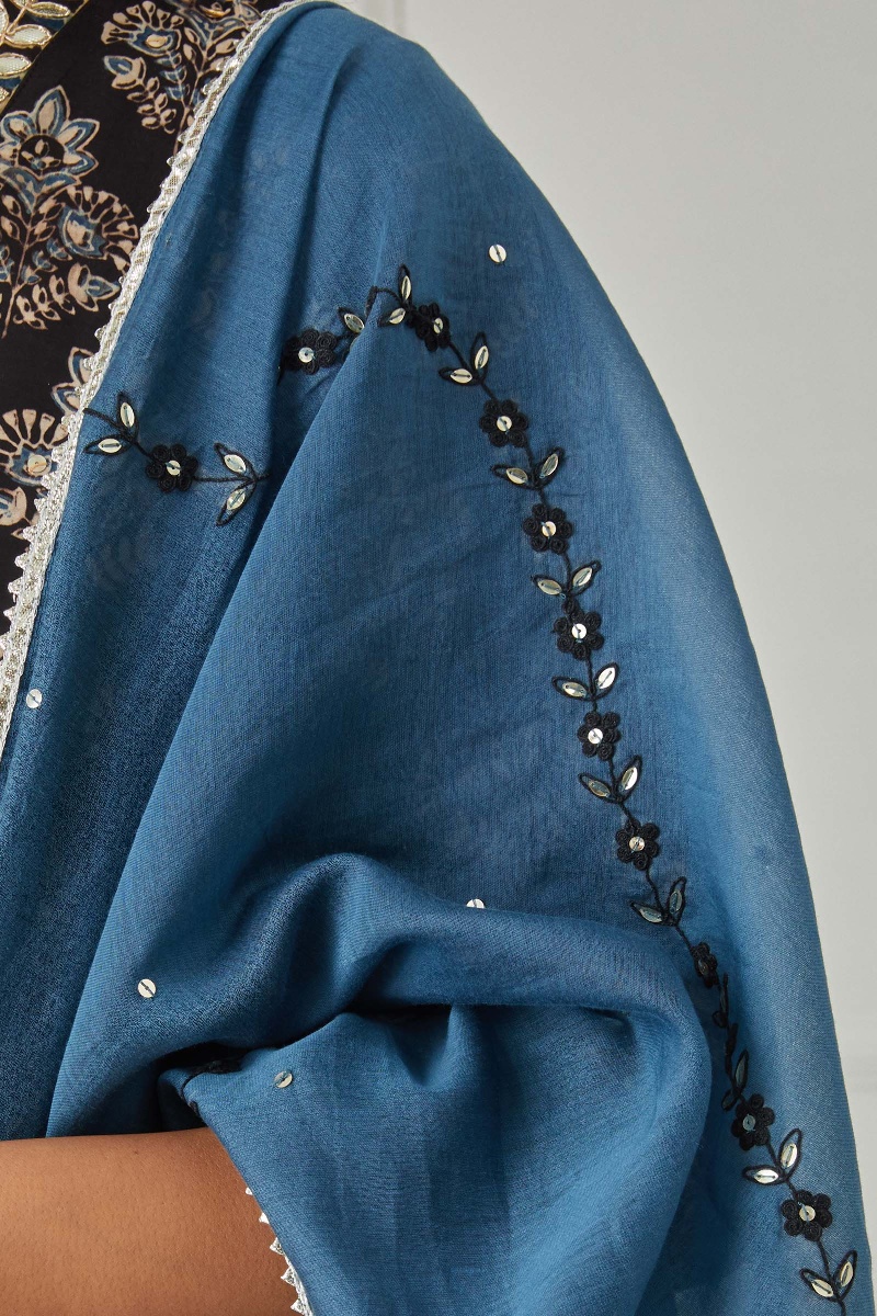 Blue Handcrafted Cotton Silk Dupatta