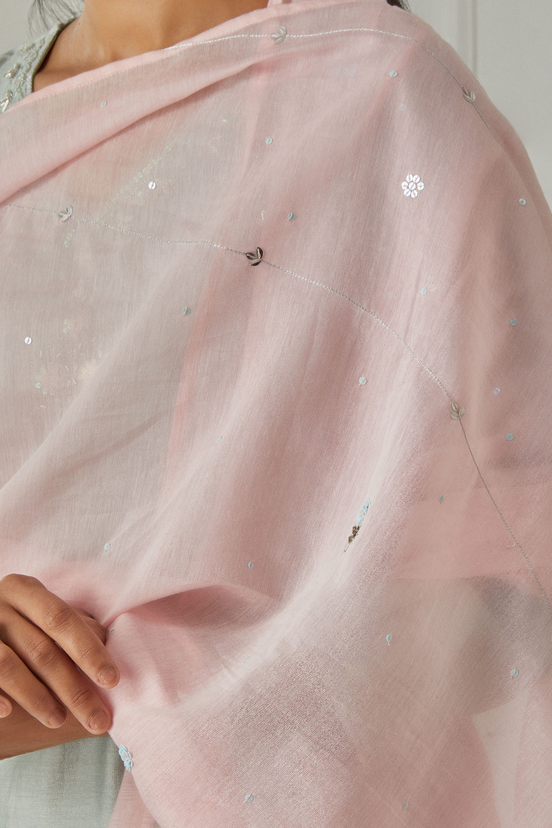 Pink Handcrafted Cotton Silk Dupatta