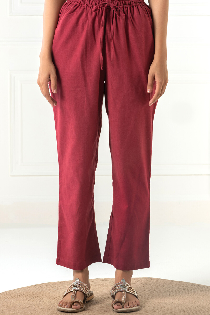 Maroon Handcrafted Cotton Flex Pants