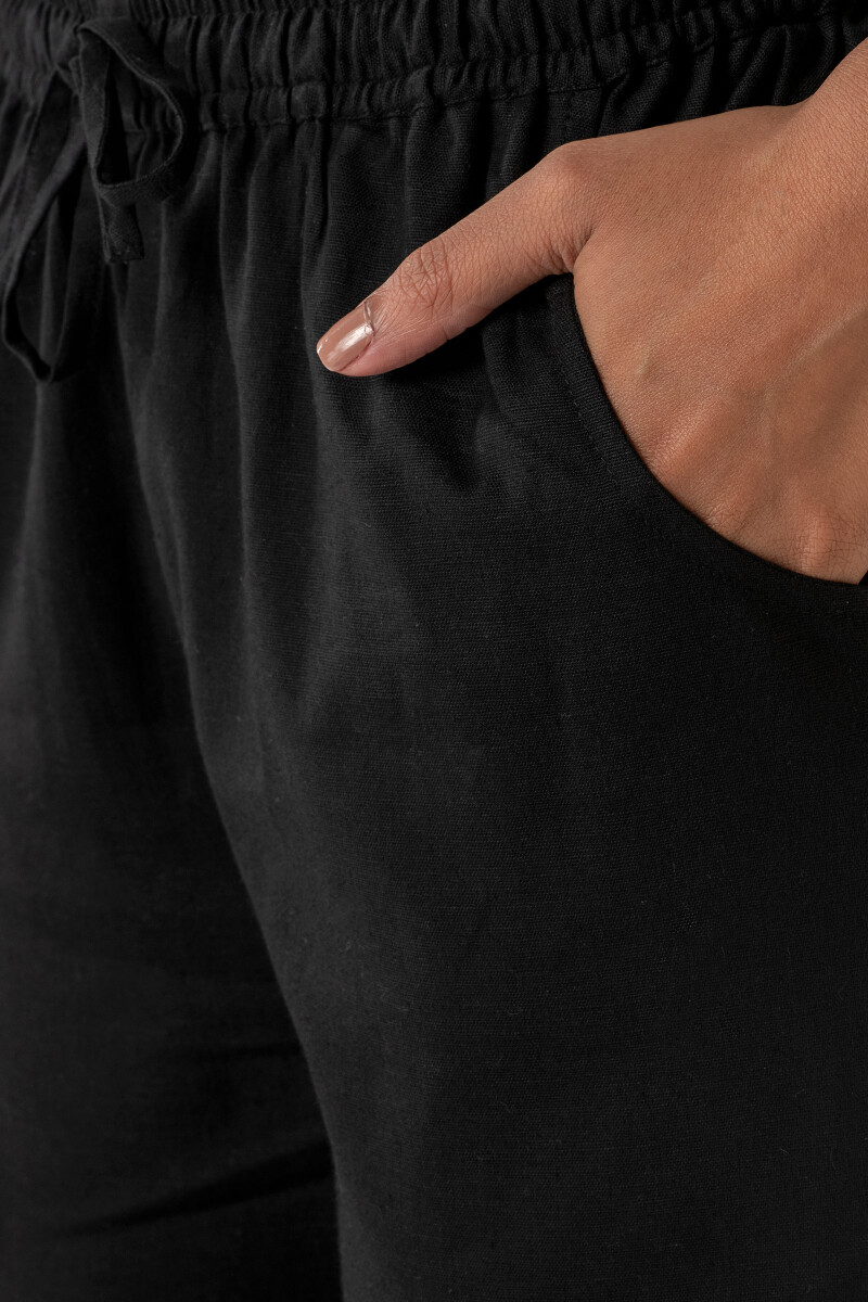 Black Handcrafted Cotton Flex Pants