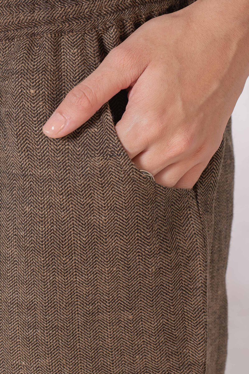 Brown Handcrafted Faux Wool Narrow Pants