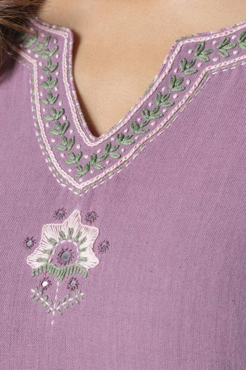 Purple Handcrafted Straight Handloom Kurta