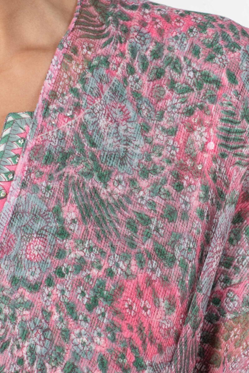 Pink Block Printed Kota Dupatta