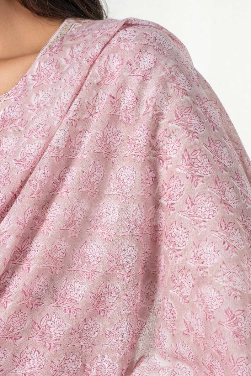 Pink Block Printed Cotton Dupatta