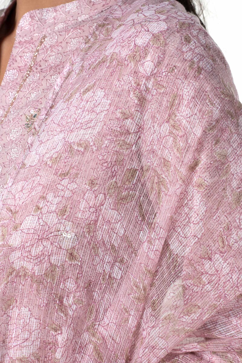 Pink Block Printed Kota Dupatta