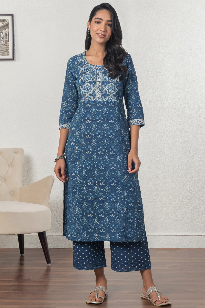 Indigo Block Printed Cotton Farsi