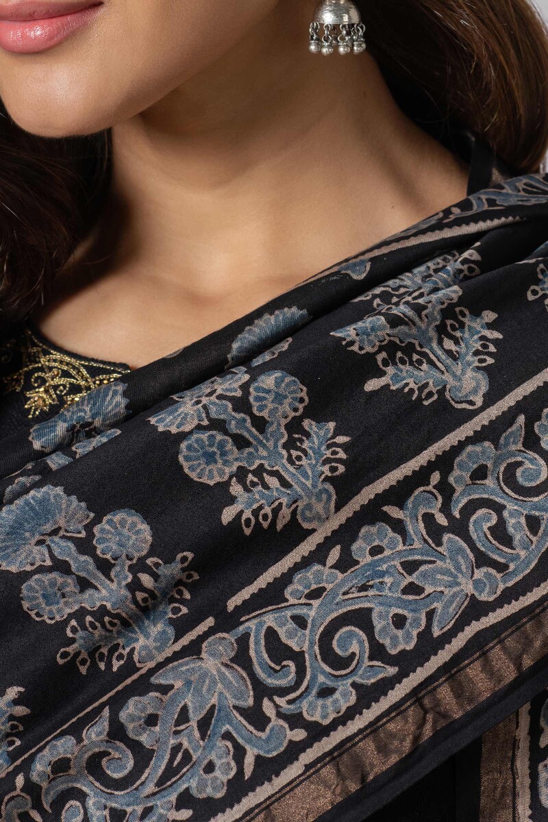 Ajrak Block Printed Chanderi Dupatta