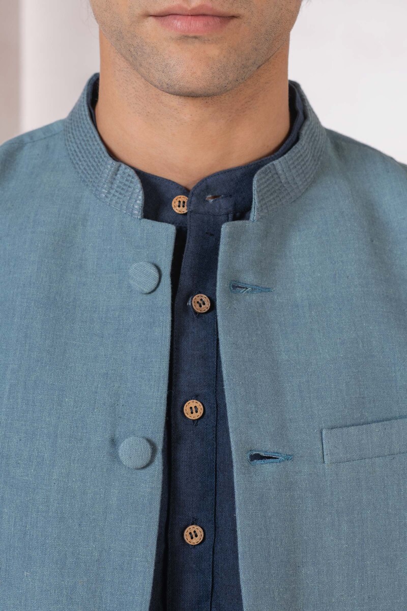 Blue Handcrafted Handloom Nehru Jacket