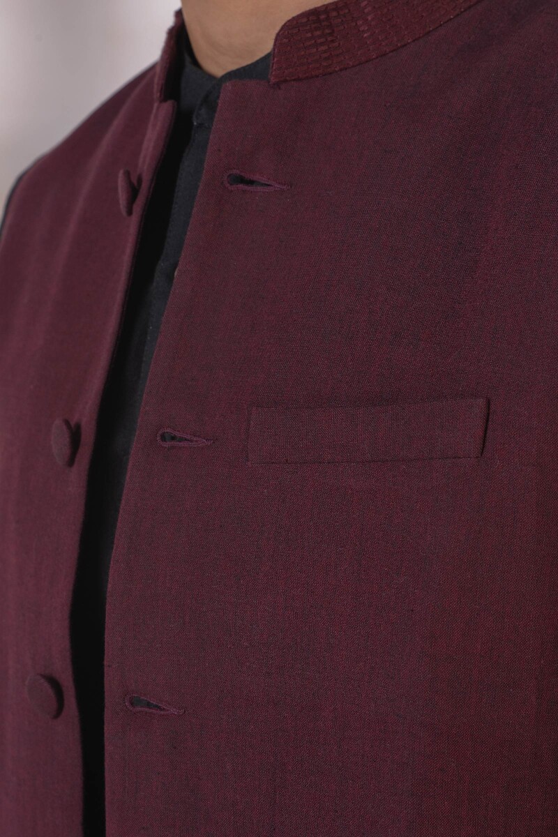 Maroon Handcrafted Handloom Nehru Jacket