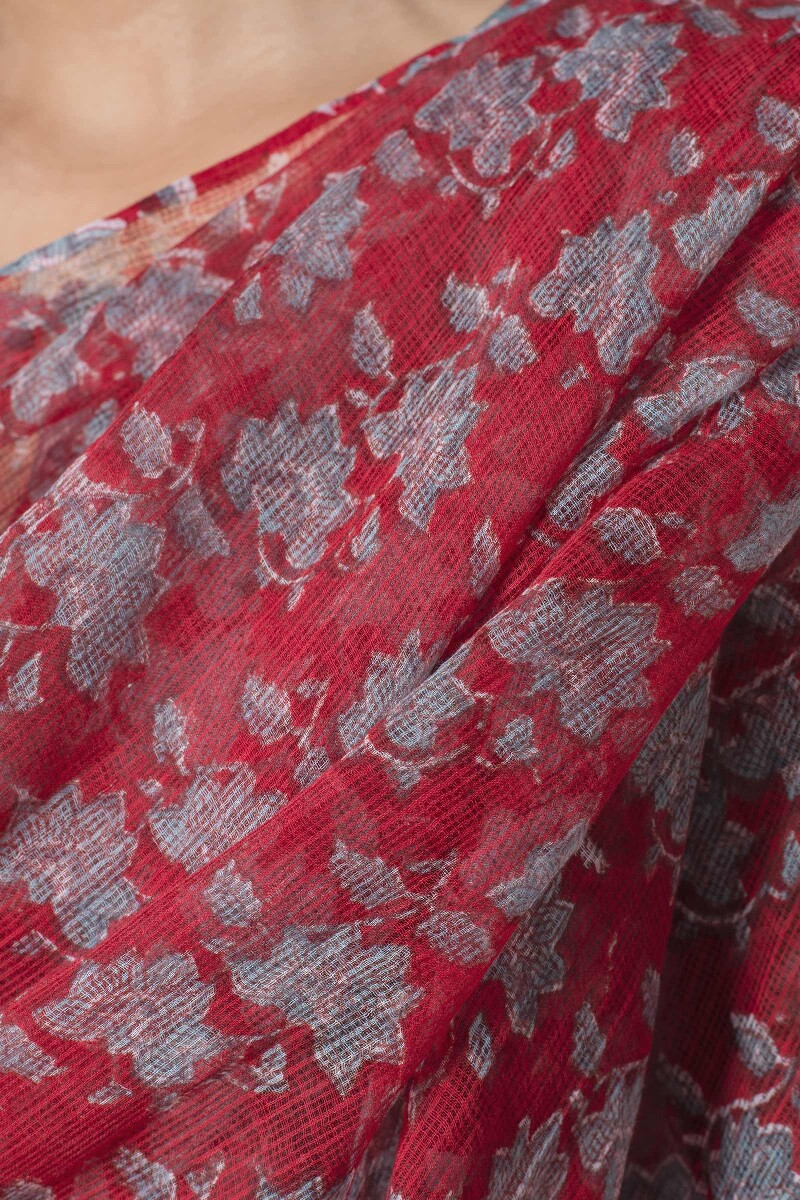 Red Block Printed Kota Dupatta