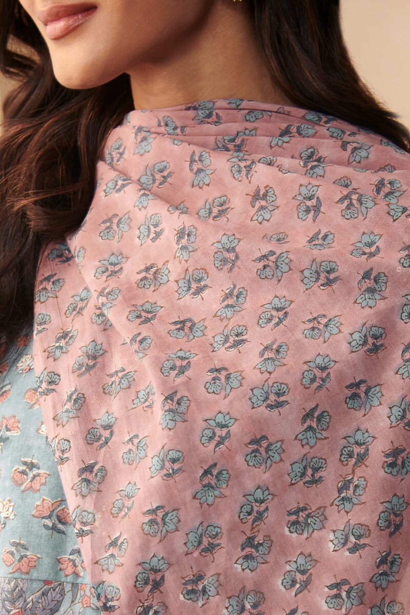 Pink Hand Block Printed Cotton Dupatta