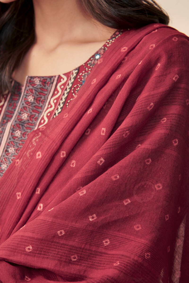 Red Hand Block Printed Cotton Dupatta