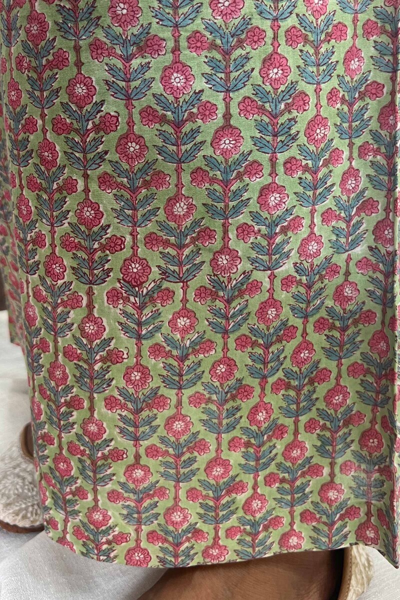 Green Hand Block-Printed Farsi for Women