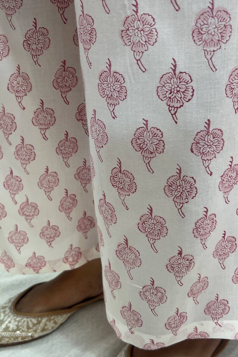 White Hand Block-Printed Viscose Farsi