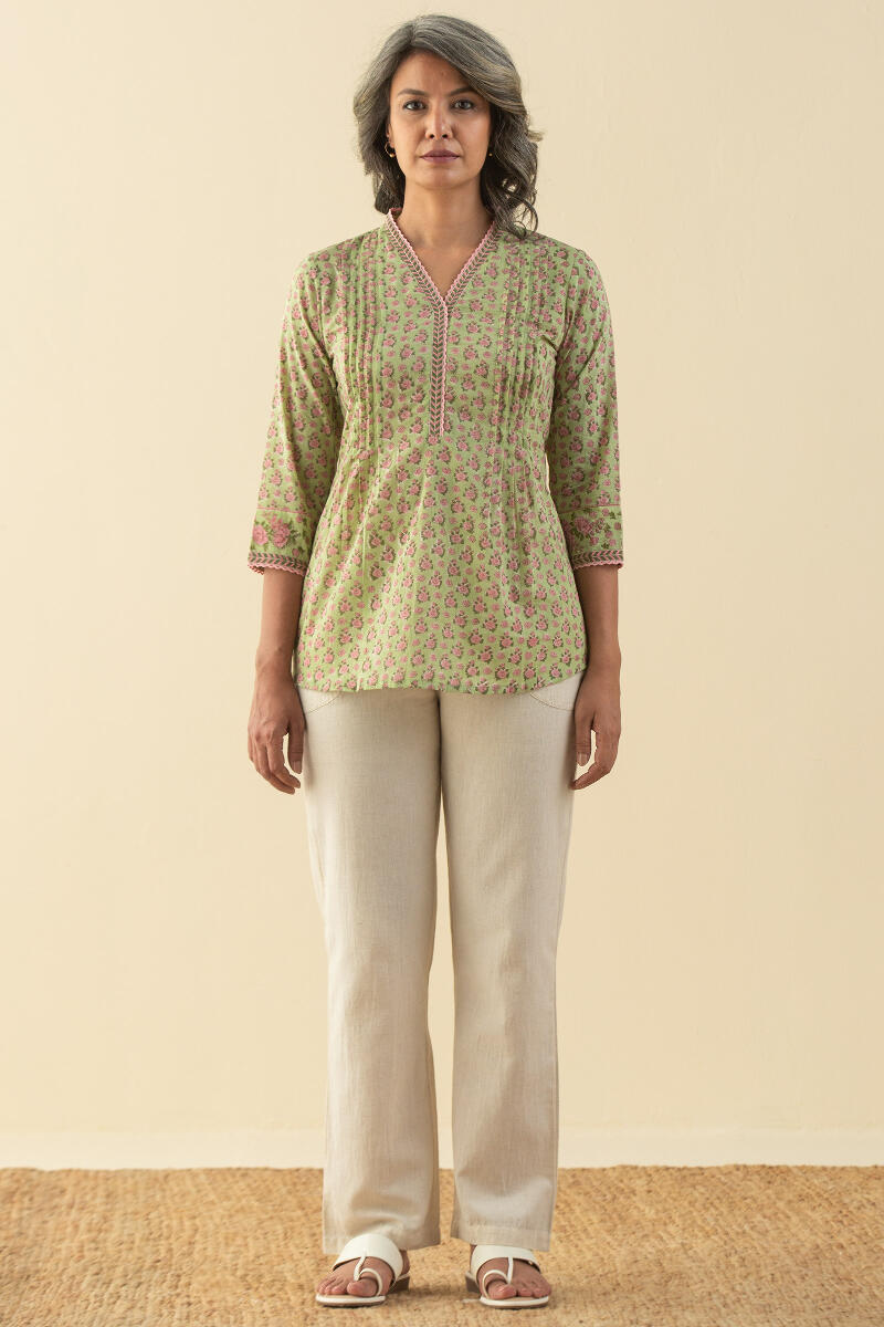 Green Block Printed Cotton Top