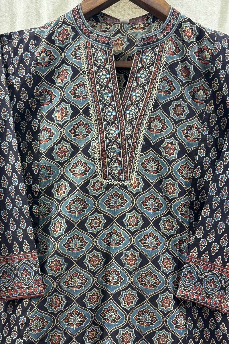 Black Hand Block-Printed Straight Kurta