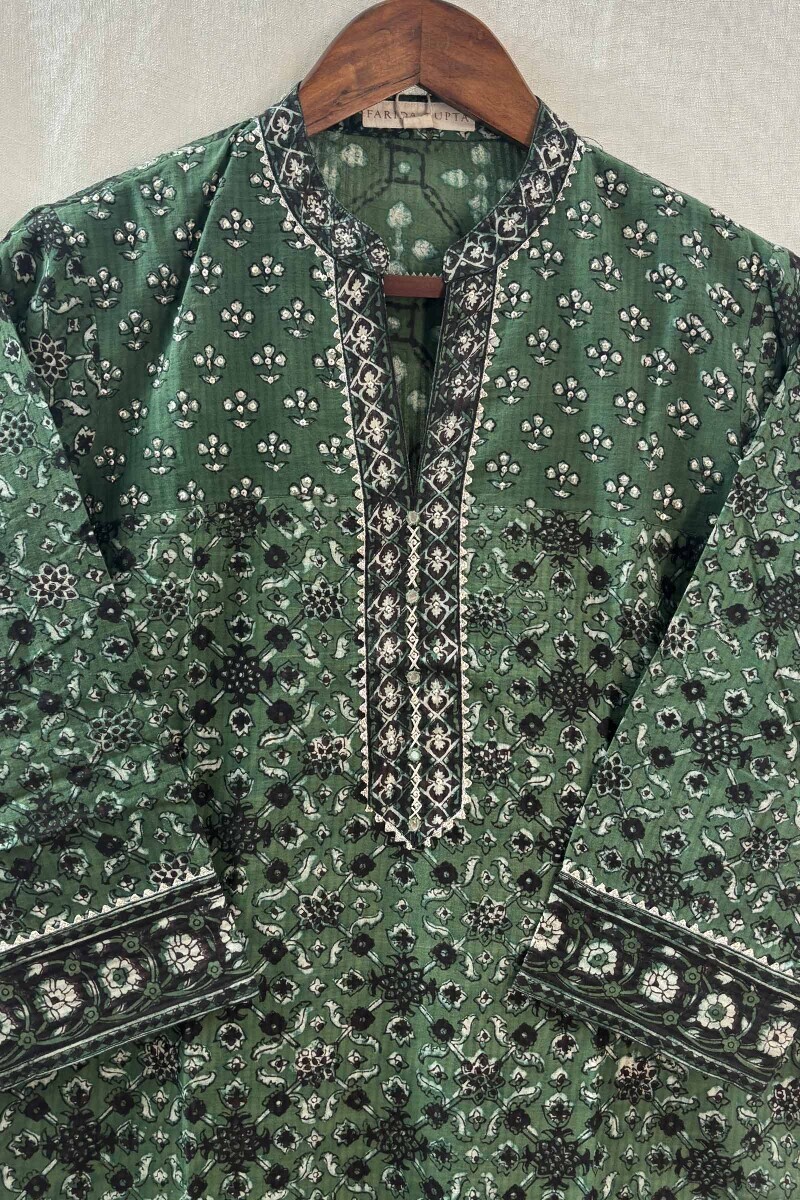 Green Hand Block-Printed Kurta