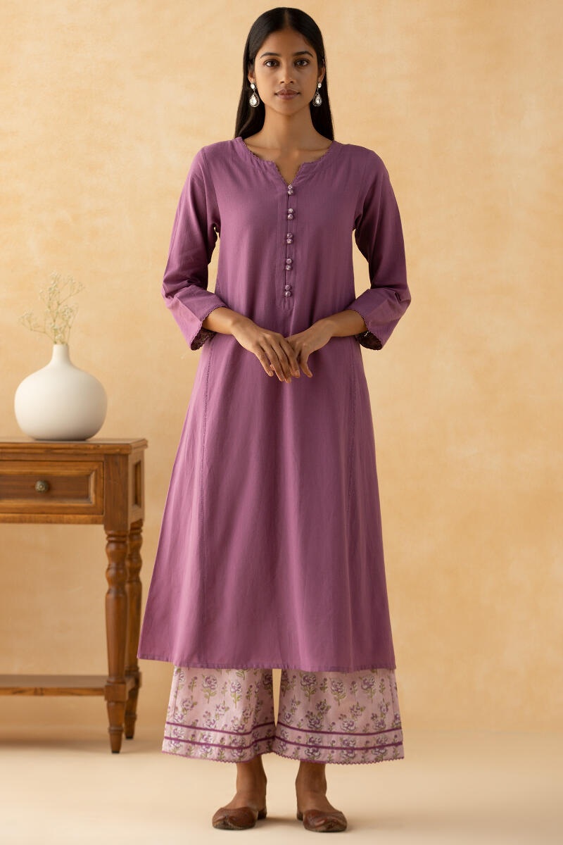 Purple Handcrafted A-Line Cotton Kurta