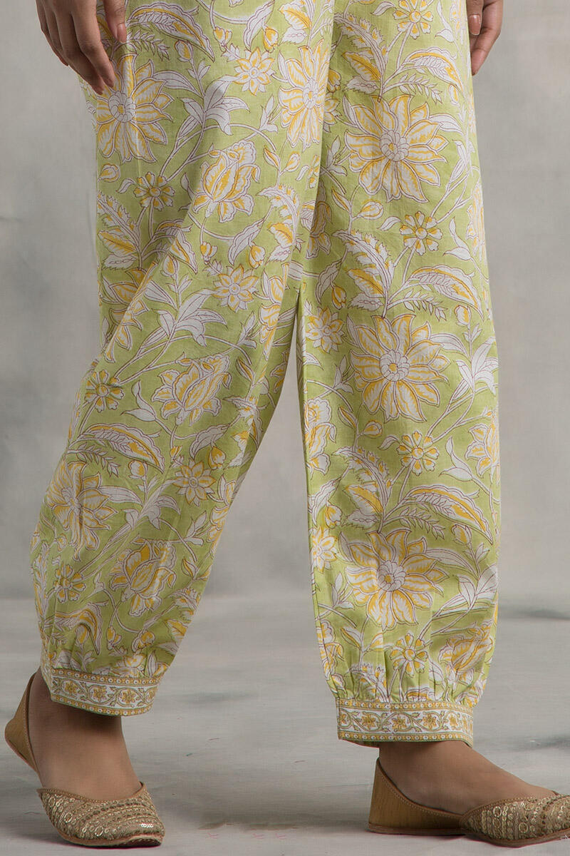 Green Block Printed Cotton Izhaar Pants