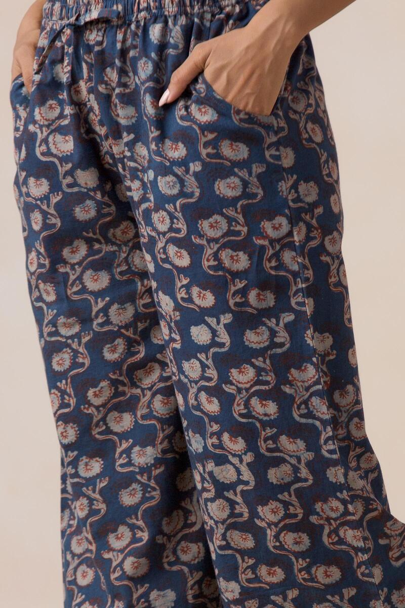 Indigo Block Printed Cotton Farsi Pants