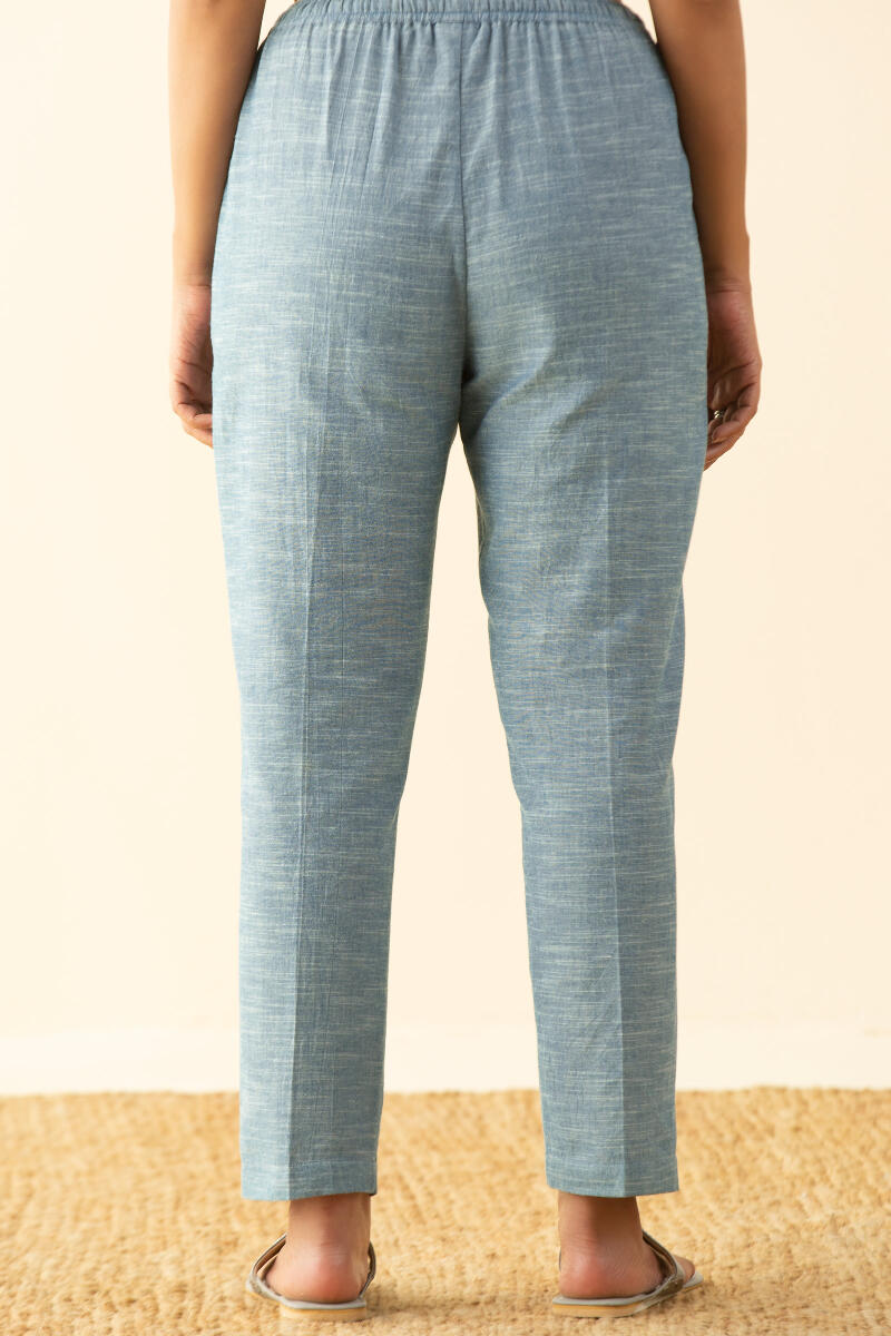 Blue Handcrafted Cotton Narrow Pants