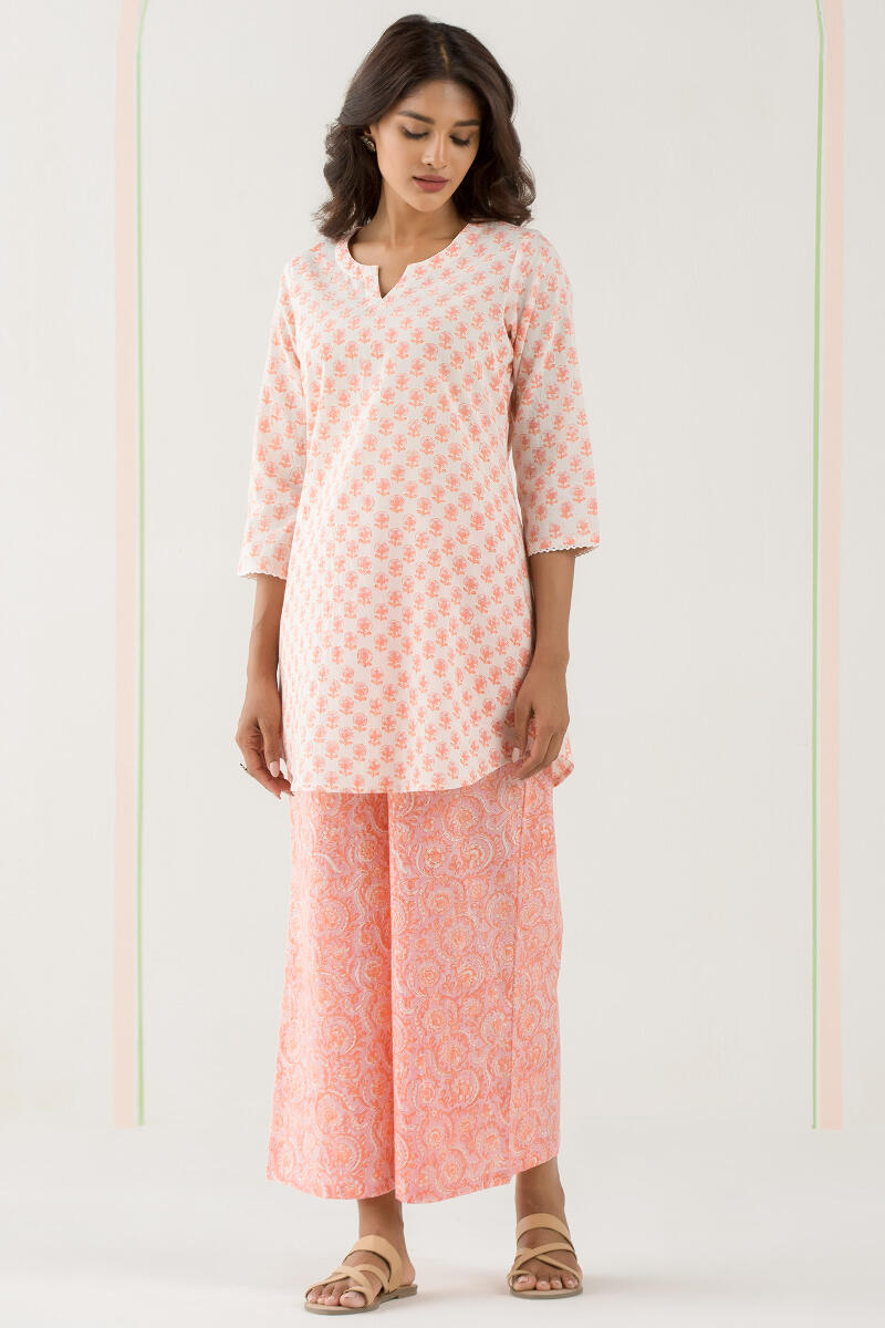 Orange Block Printed Cotton Loungewear Set