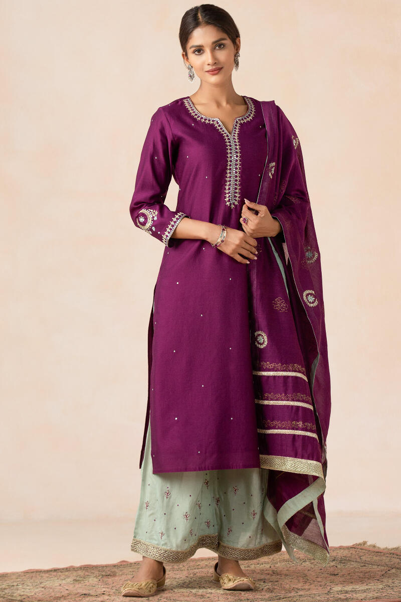 Purple Handcrafted Chanderi Dupatta