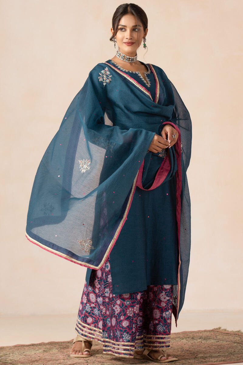 Blue Handcrafted Chanderi Dupatta