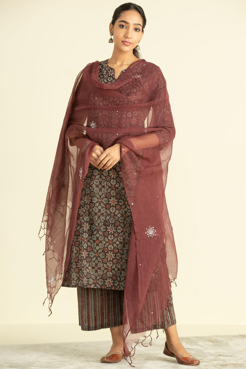 Maroon Handcrafted Kota Dupatta