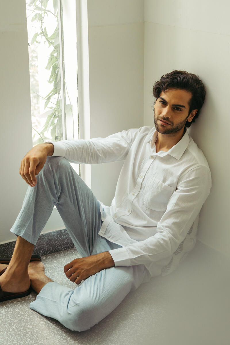 White Handcrafted Cotton Linen Shirt