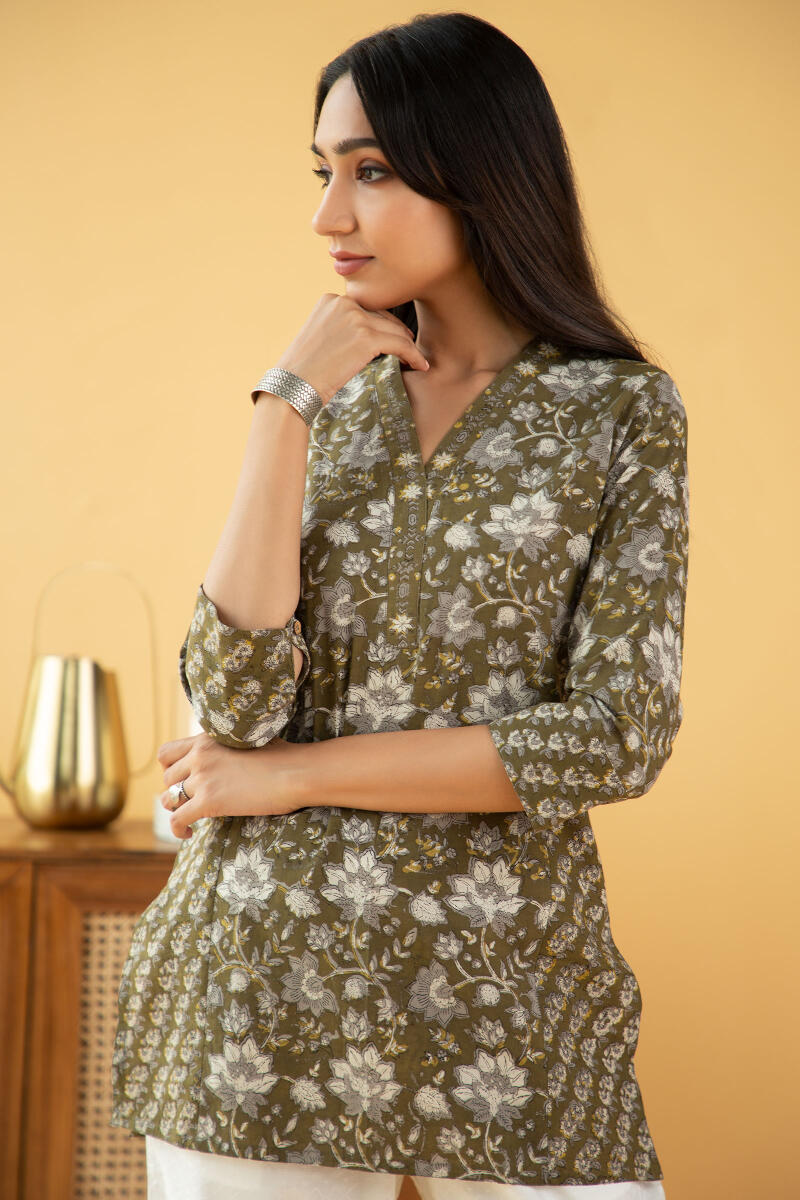 Brown Block Printed Cotton Kurti