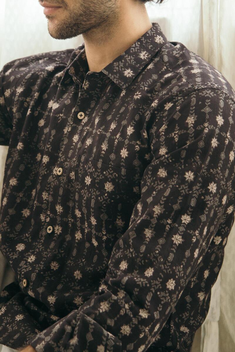 Black Block Printed Cotton Shirt