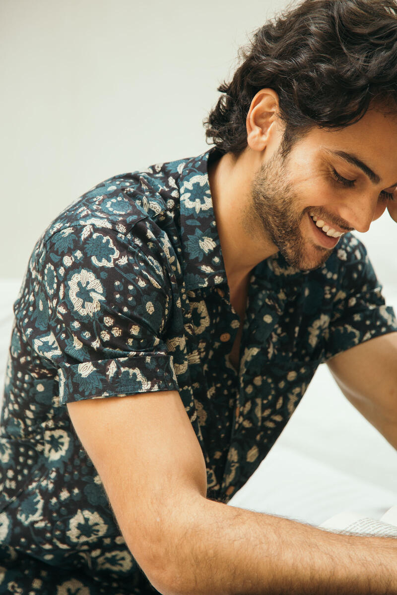 Black Block Printed Cotton Shirt