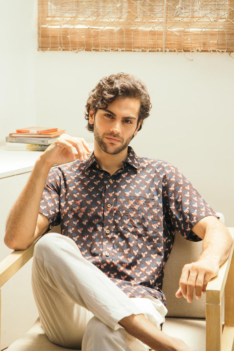 Maroon Block Printed Cotton Shirt