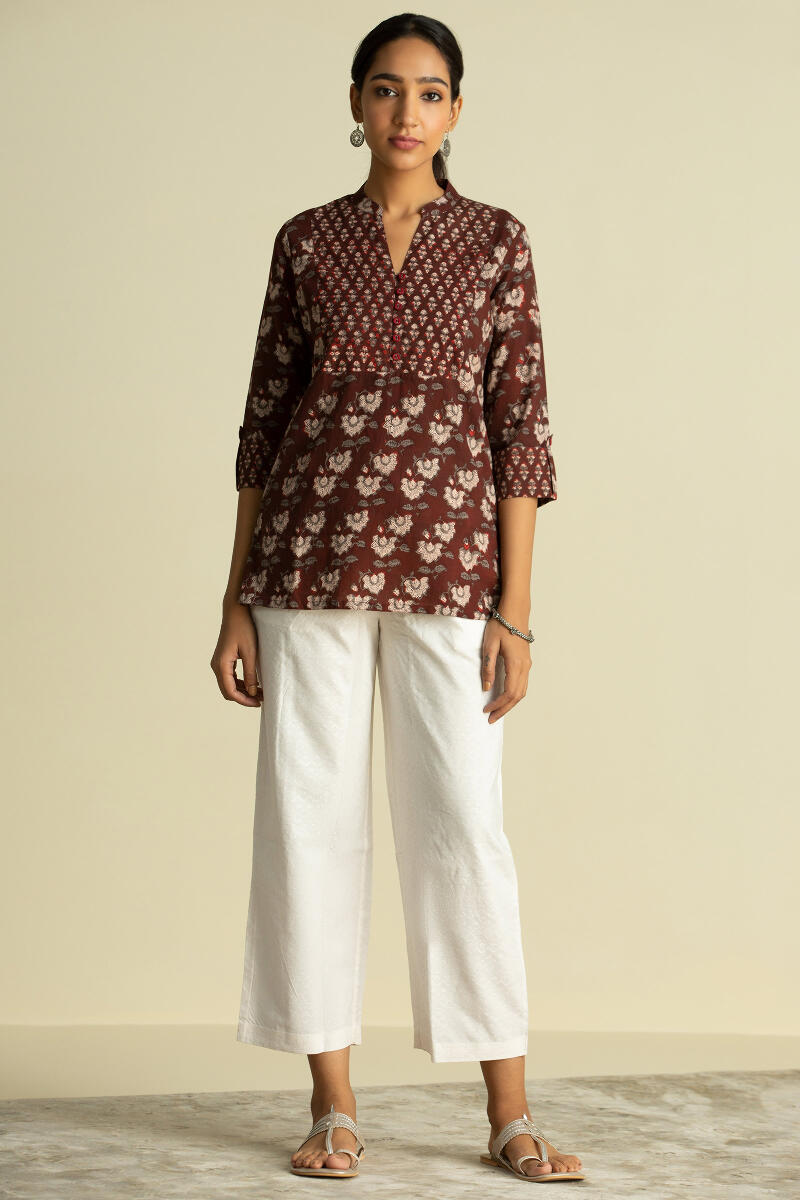 Maroon Block Printed Cotton Top