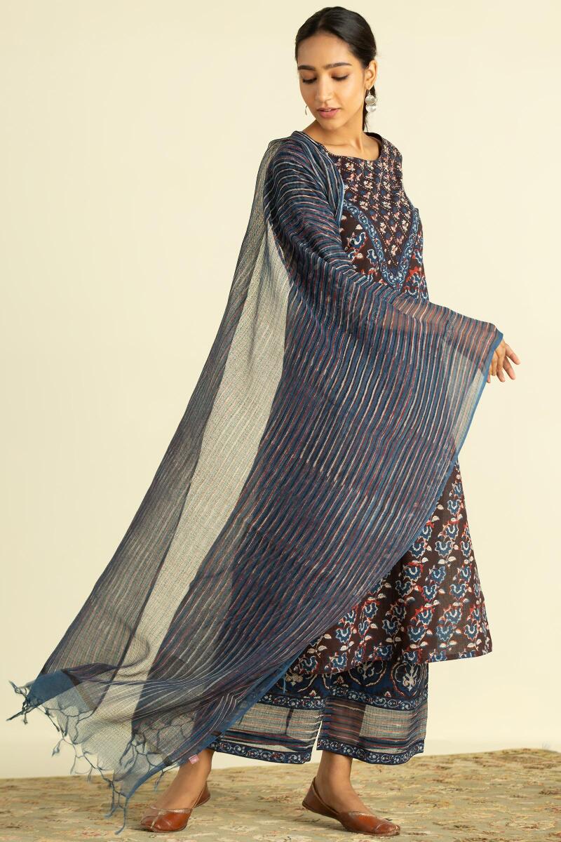 Indigo Block Printed Kota Dupatta