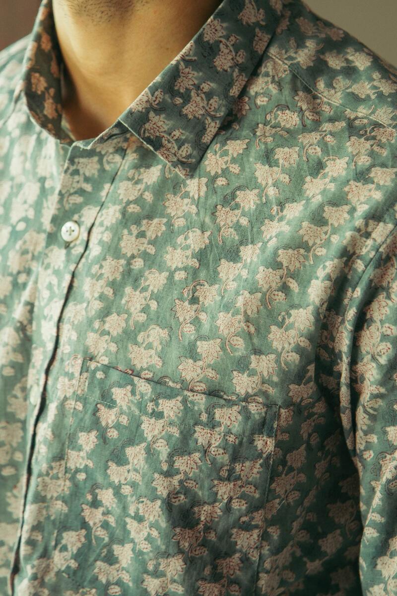 Blue Block Printed Cotton Shirt