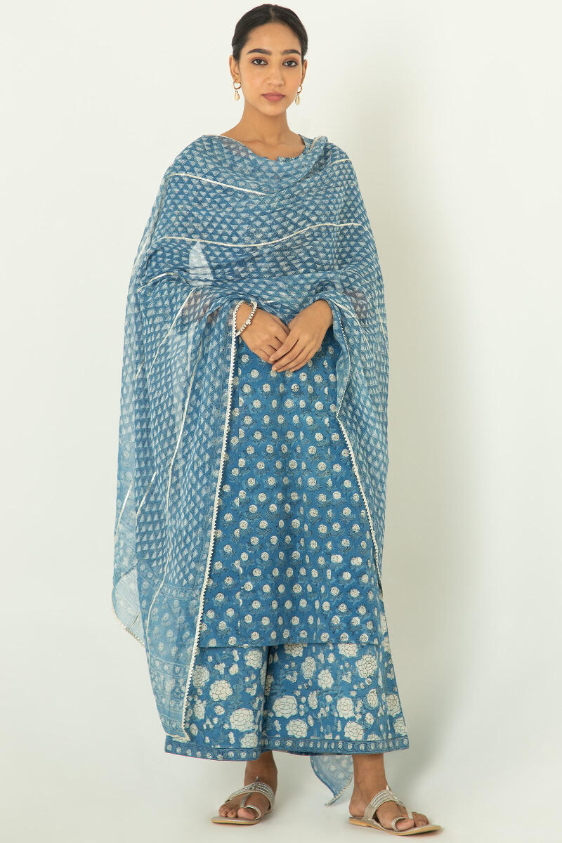 Indigo Block Printed Kota Dupatta