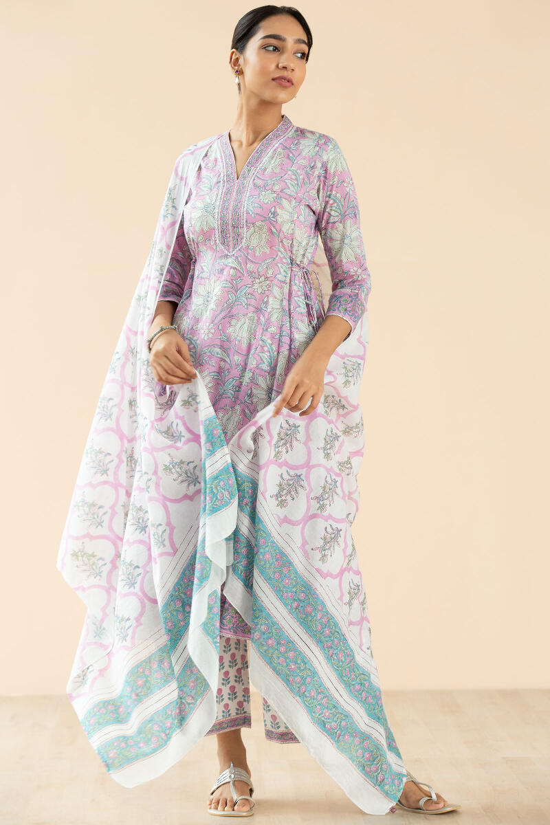 White Block Printed Cotton Dupatta