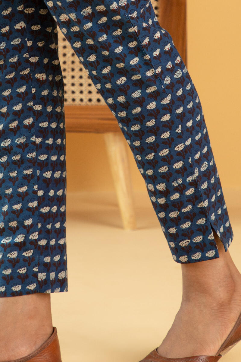 Indigo Block Printed Cotton Pants