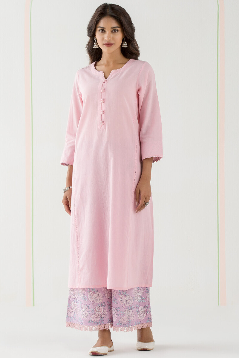 Pink Handcrafted A-Line Cotton Kurta