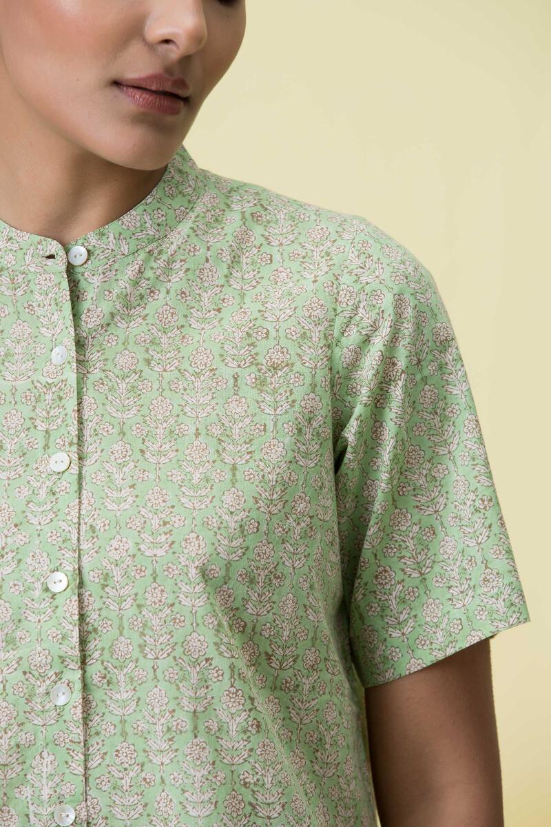 Green Block Printed Cotton Top