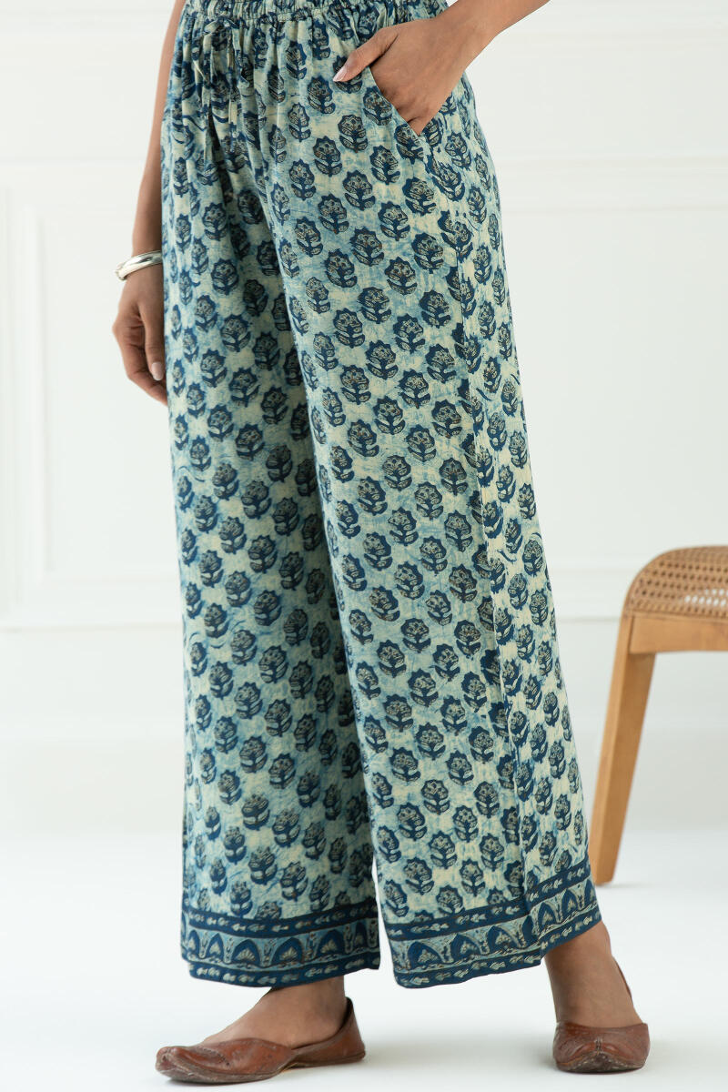 Indigo Block Printed Cotton Modal Farsi