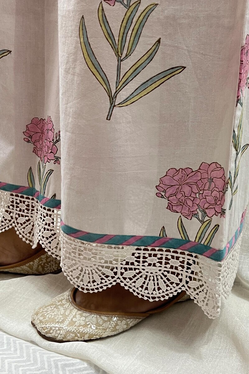 White Hand Block-Printed Cotton Palazzo