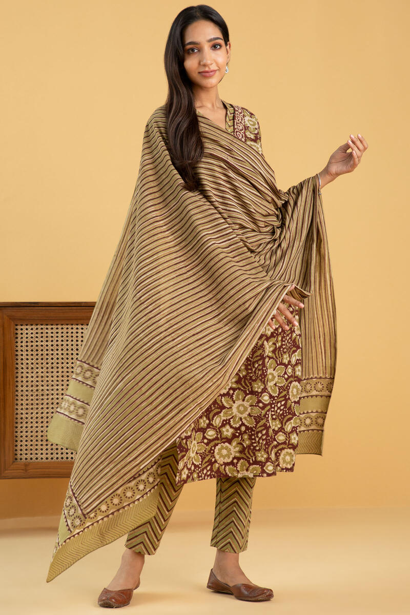 Brown Block Printed Cotton Dupatta