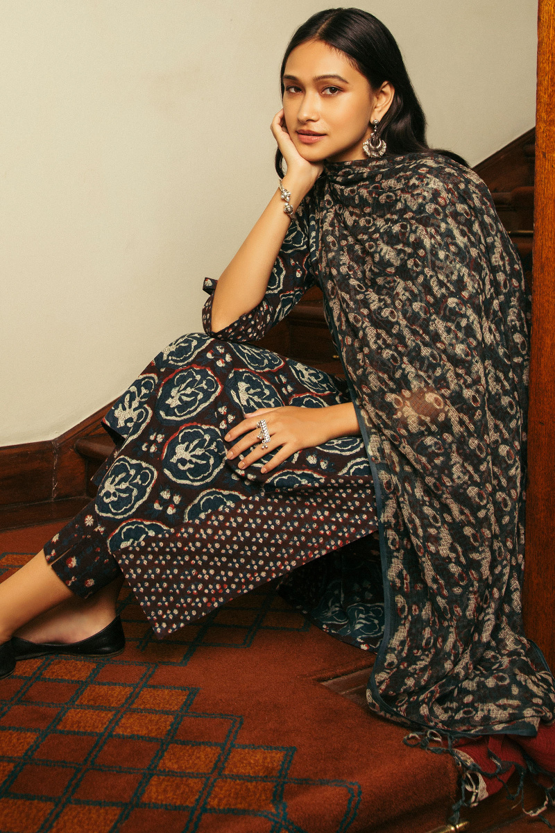 Black Block Printed Kota Dupatta