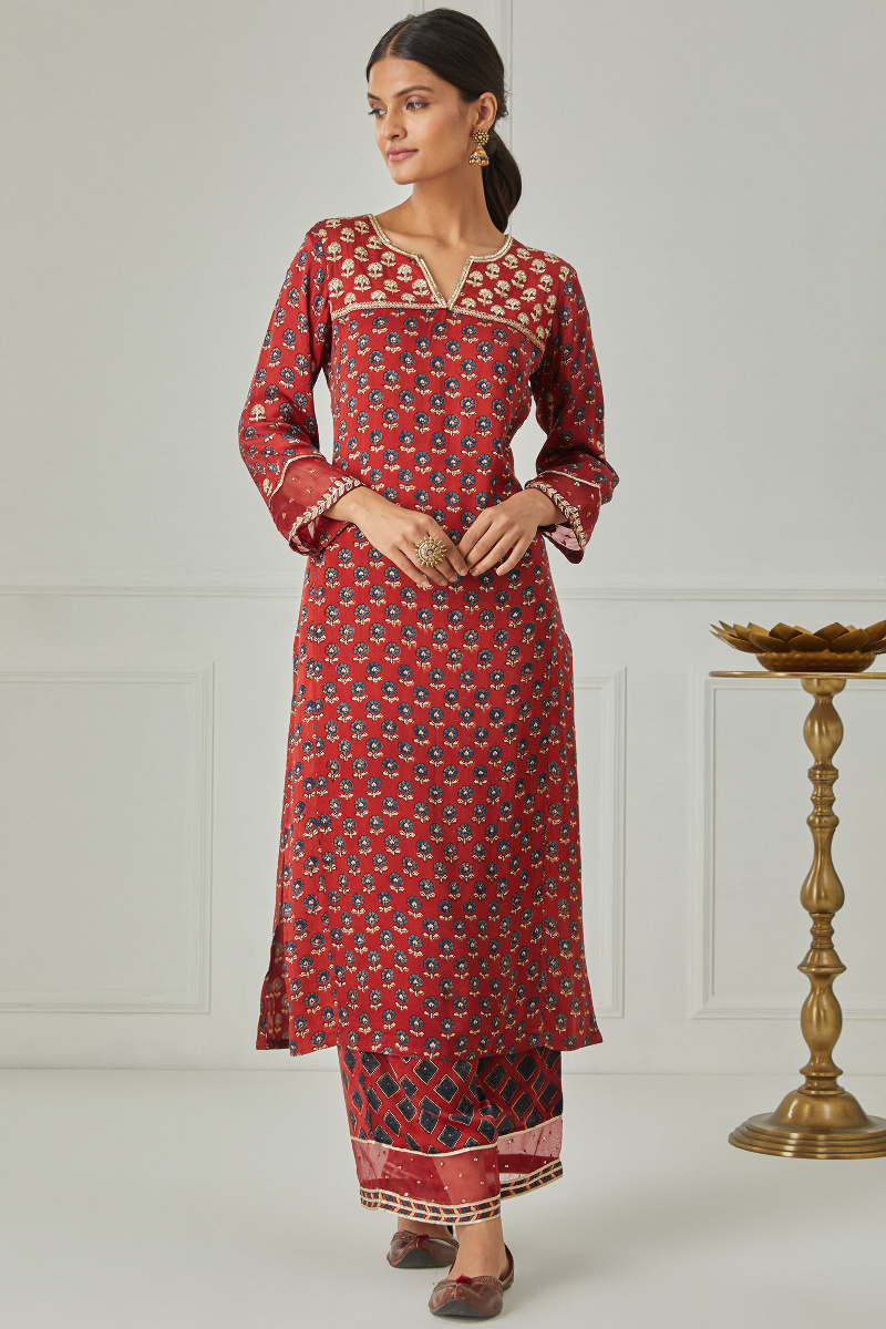 Ajrak Block Printed Straight Modal Kurta