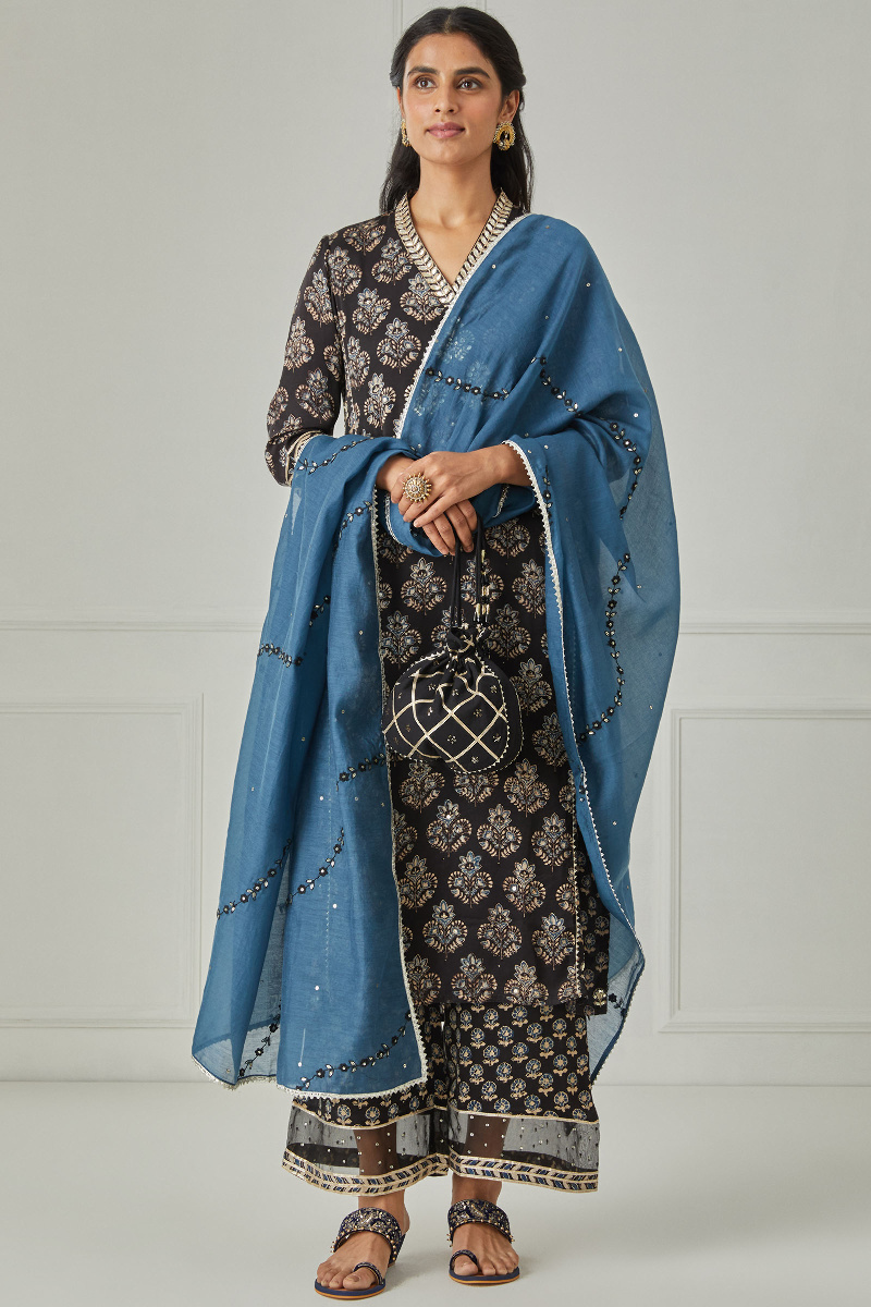 Blue Handcrafted Cotton Silk Dupatta